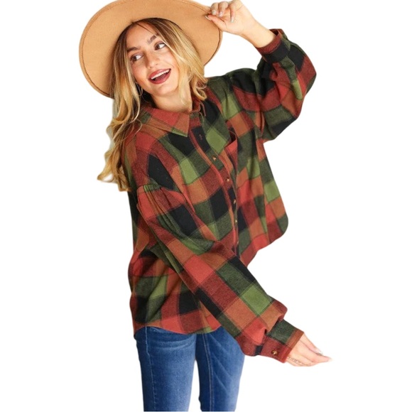 Plaid Button-Up Shirt - Green and Red - Picture 2 of 6